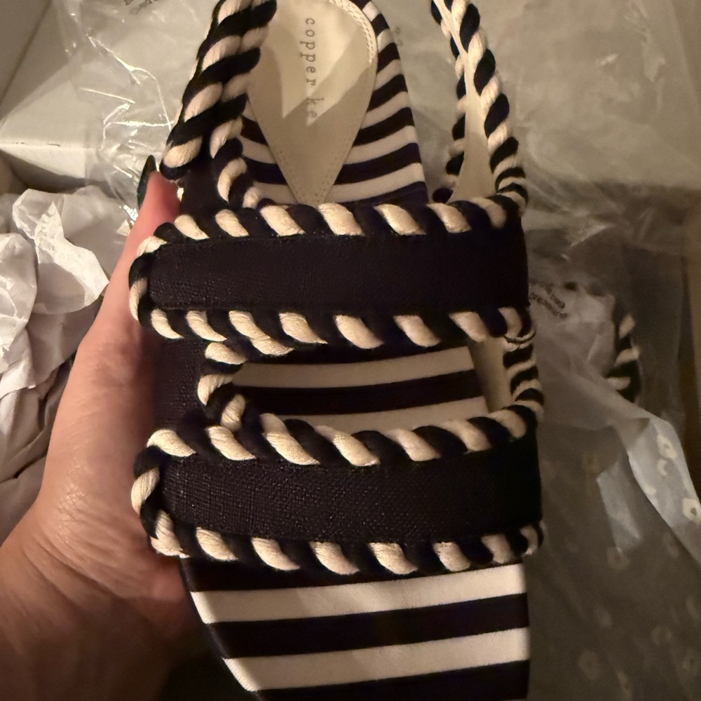 Copper Key Black and White Striped Sandals